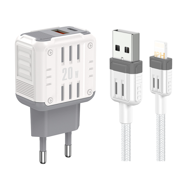 YC01 With USB to IPH cable Mason 20W USB + TYPEC dual port Charger EU PLUG