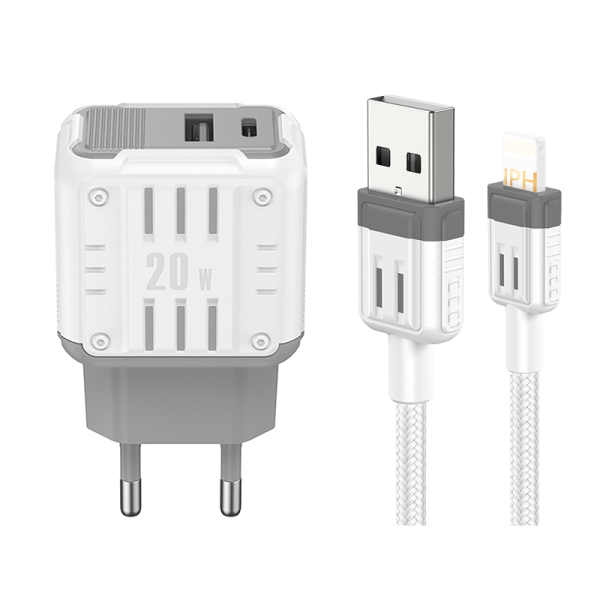 YC01 With USB to IPH cable Mason 20W USB + TYPEC dual port Charger EU PLUG - 图片 2