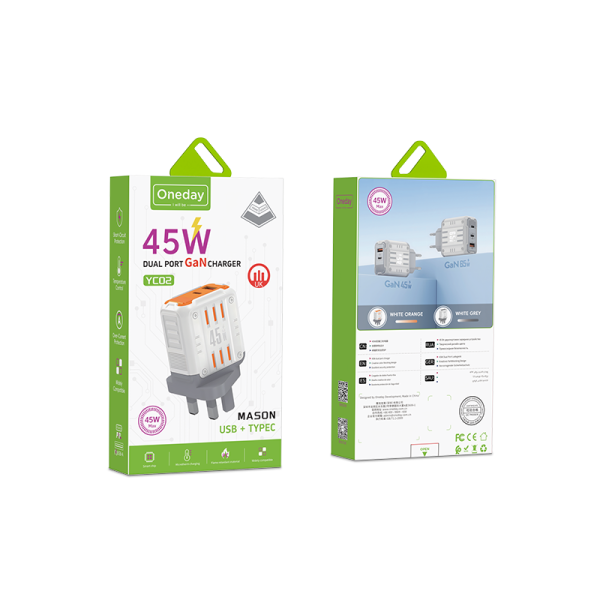 YC02 Mason 45W USB + Typec dual port Charger UK PLUG - 图片 5