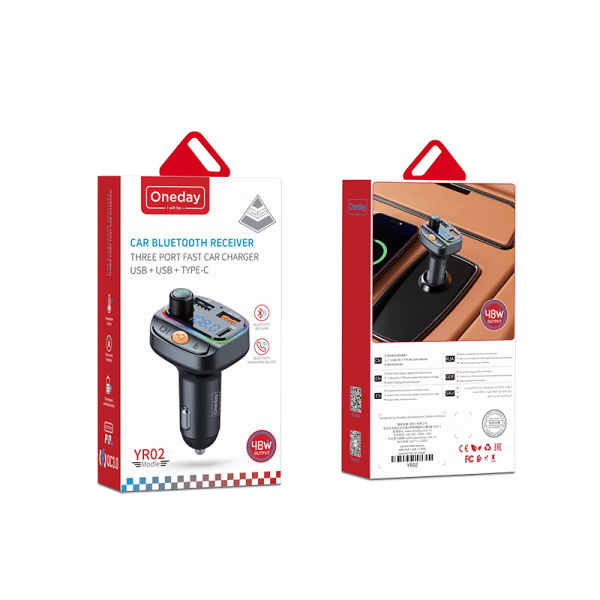 YR02 Car blue tooth receiver 48W USB + USB + T-ypec dual port fast car charger - 图片 5