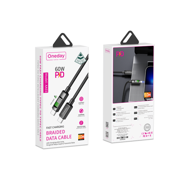 AA03 60W T-ypec to T-ypec intelligent 100cm fast charging data cable - 图片 4