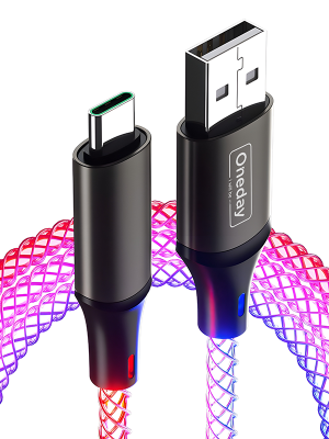 AA07 22.5W USB to IPH 100cm Muti-colour RGB charging data cable