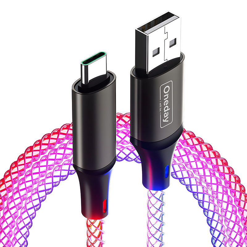 AA07 22.5W USB to IPH 100cm Muti-colour RGB charging data cable