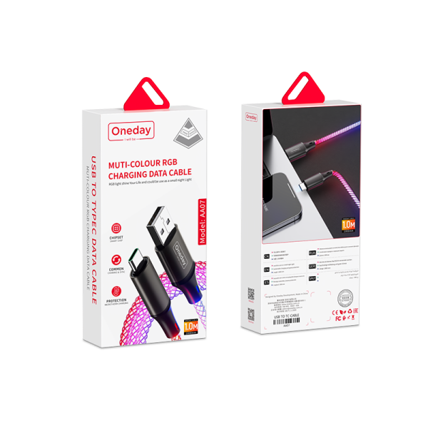 AA07 22.5W USB to IPH 100cm Muti-colour RGB charging data cable - 图片 4