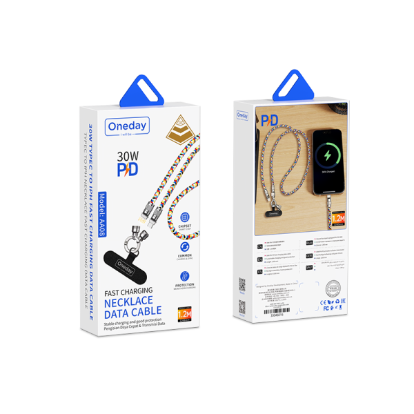 AA08 30W T-ypec to IPH 120cm necklace fast charging data cable - 图片 5