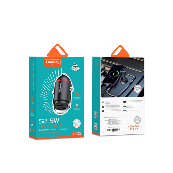 DR03 52.5W USB +T-ypec  dual port fast Invisible car charger - 图片 3