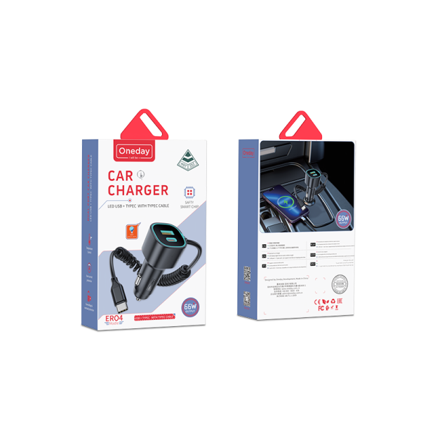 ER04 LED USB + T-ypec with T-ypec cable 48W dual port car charger - 图片 5