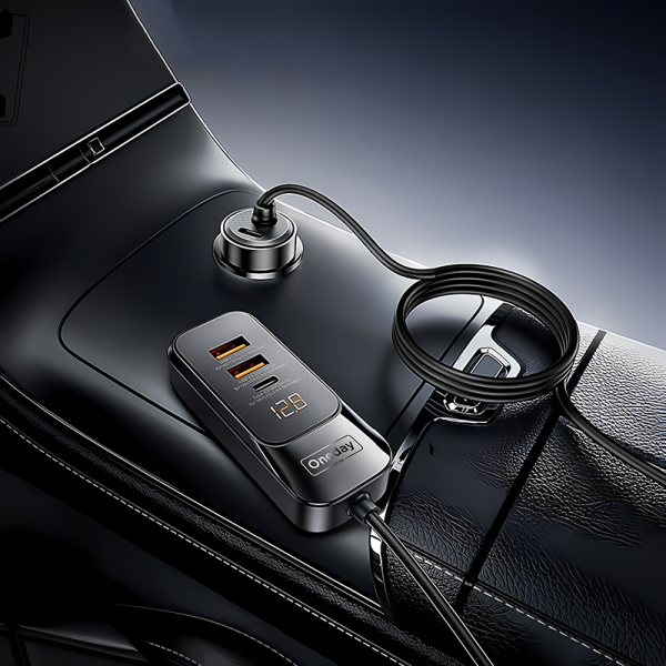 ER06 120W T-ypec car carger with 150CM extension cable car back seat socket - 图片 4