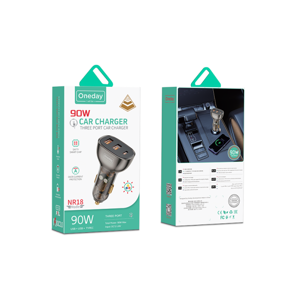 NR18 RGB 90W USB + USB + T-ypec three port car charger - 图片 5